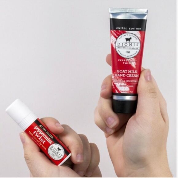 DIONIS Peppermint Twist Goat Milk Lip Balm & Hand Cream Gift Set - Picture 4 of 13